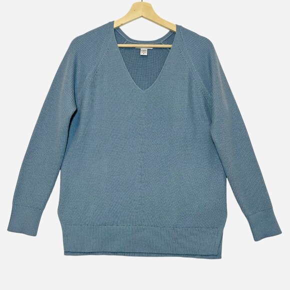 ATHLETA Women’s Hanover Merino Wool Blend V-Neck Knit Sweater Blue Small Winter - Picture 2 of 10